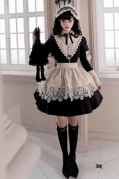 Black [Letters and Poems·Nocturne] Nun Long Sleeves Ruffle Gothic Lolita Short Dress