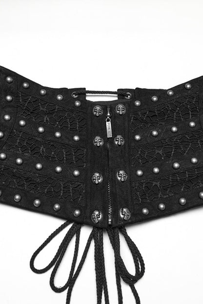 Black Skull Stitching Lace-Up Mesh Men's Gothic Girdle