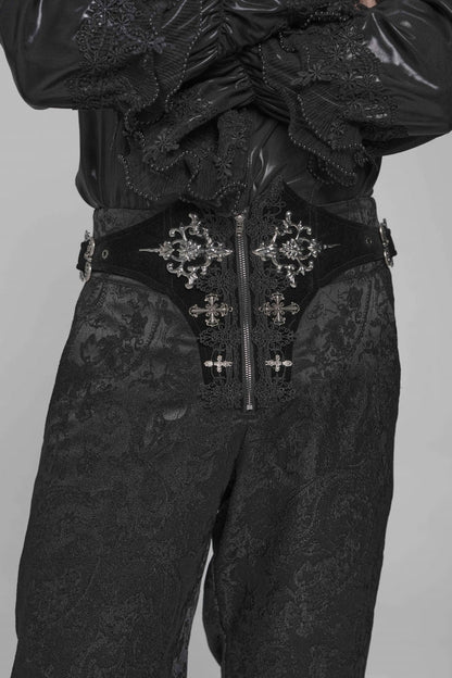 Black Printed Lace-Up Buckled Zippered Men's Gothic Pants