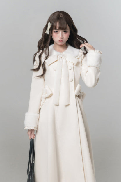 White [First Snow] Doll Collar Long Sleeves Bow Sweet Lolita Coat