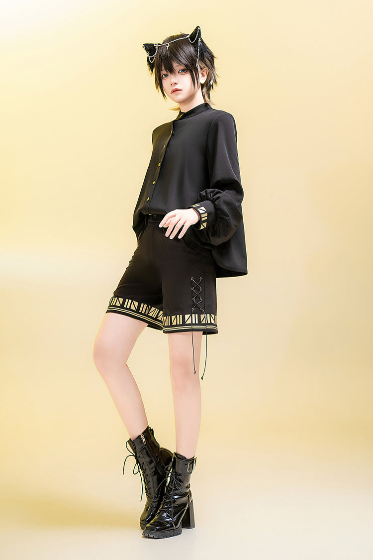 Black [Black Cat] Long Sleeves Print Embroidery Ouji Gothic Prince Handsome Lolita Blouse