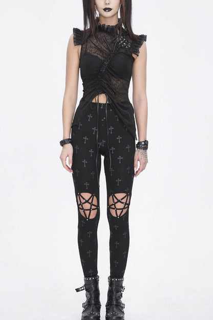 Black Print Hollow Women's Punk Leggings