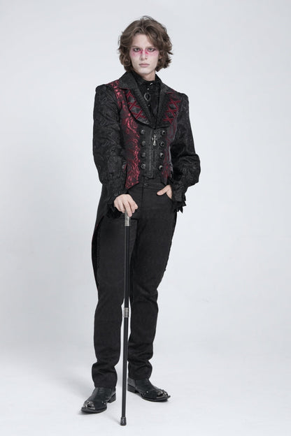 Black/Red Sleeveless Lace-Up Zipper Men's Gothic Swallow-tailed Vest