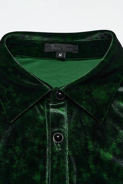 Green Lapel Collar Long Puff Sleeves Men's Gothic Shirt