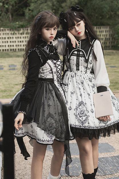 Black/White Sleeveless Butterfly Magic Print Gothic Lolita JSK Dress