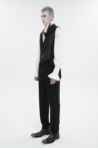 Black Vintage Dark Pattern Men's Gothic Vest With Brooch