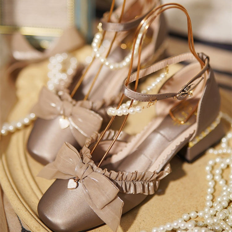 Romance Bowknot Lace Pearl Sweet Elegant Lolita Shoes 4 Colors