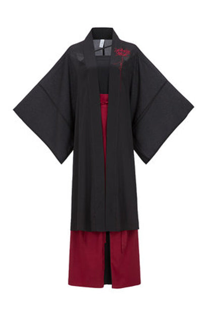 Black/Red Chinese Style Song Dynasty Flower Embroidery Long Sweet Hanfu Dress Full Set