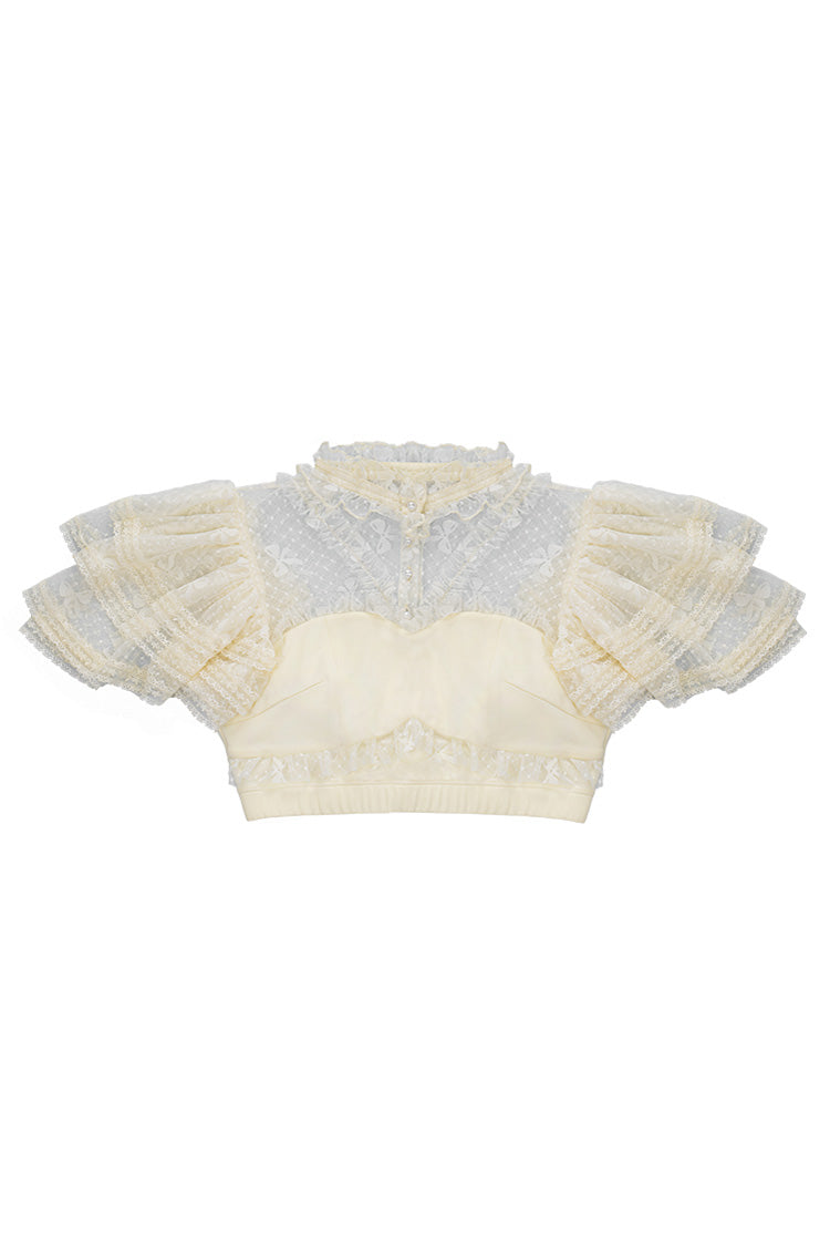Detachable Pad Short Sleeves Hollow Lace Sweet Lolita Blouse 3 Colors