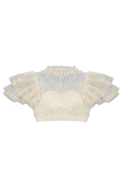 Detachable Pad Short Sleeves Hollow Lace Sweet Lolita Blouse 3 Colors