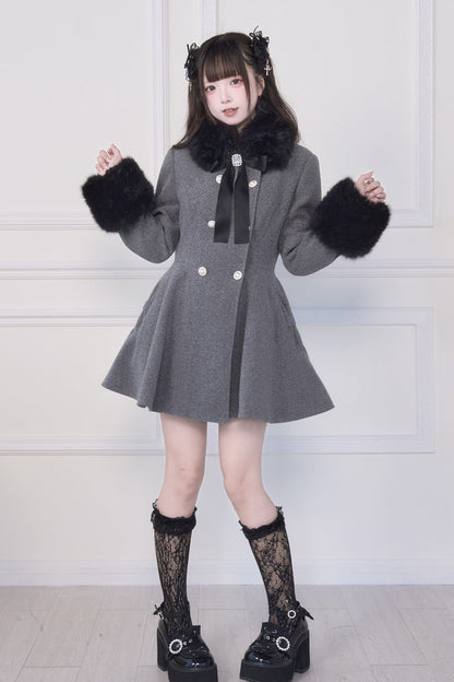 Grey Double-Breasted Long Sleeves Bowknot Japanese Sweet Lolita Coat
