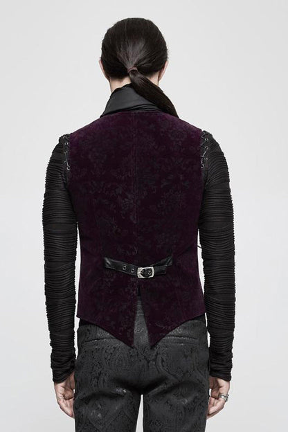Red Gothic Velveteen Printing Front Metal Buckle Weave Strap Men's Vest