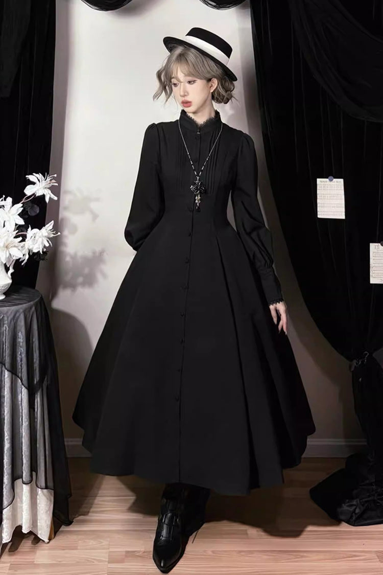 Black [Astrea] Long Puff Sleeves Slim Gothic Elegant Lolita Dress