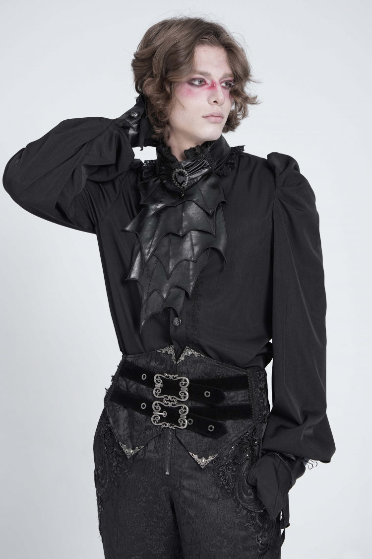 Black Stand Collar Long Puff Sleeves Men's Gothic Batlike Blouse