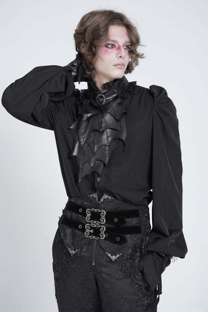 Black Stand Collar Long Puff Sleeves Men's Gothic Batlike Blouse