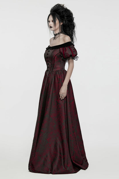 Black/Red Short Puff Sleeves Lace-Up Women's Gothic Dress