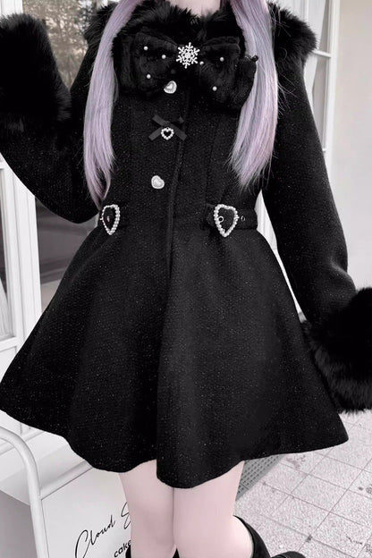 [Velvet Star Dream] Long Sleeves Bow Sweet Jirai Kei Japanese Overcoat 2 Colors
