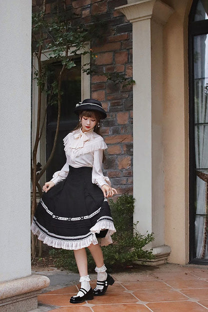 Solid Color Baroque Manor Bowknot High Waisted Ruffled Sweet Lolita Skirt 3 Colors
