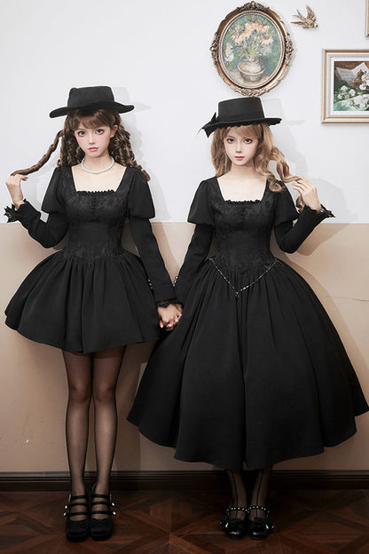 Black [Old Testament] Short Sleeves Ruffle Embroidery Bowknot Lace-Up Gothic Lolita Dress 2 Versions