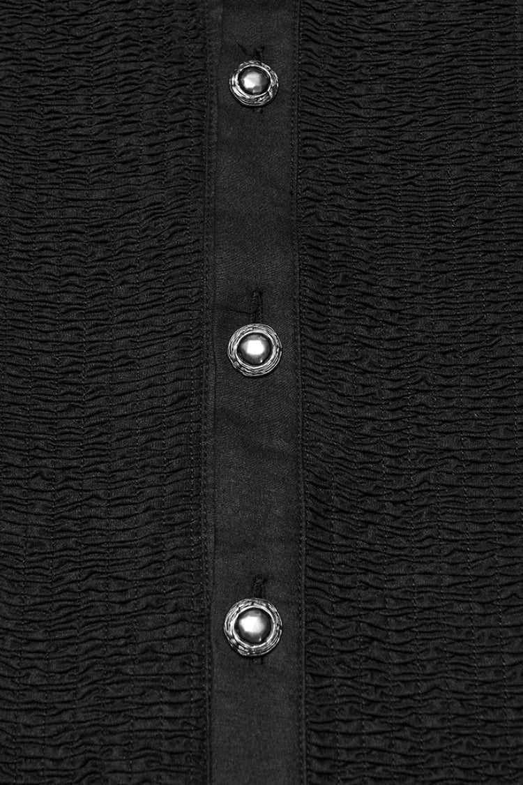 Black Stand Collar Long Puff Sleeves Ruffle Pleated Men's Gothic Blouse