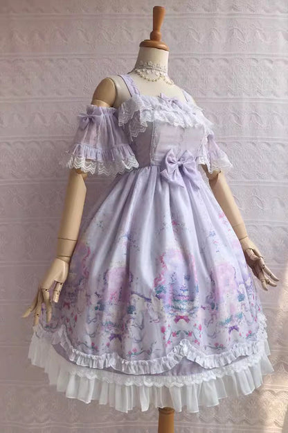 Sweetie Violet Unicorn's Secret Garden Print Ruffle Bowknot Sweet Lolita Jsk Dress 7 Colors
