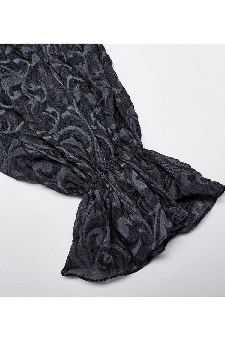 Gray Punk Chiffon Ruffle Stand Collar Wide Brimmed Lantern Sleeves Retro Relief Sculpture Embossing Men's Shirt