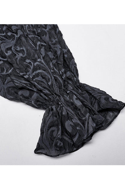 Gray Punk Chiffon Ruffle Stand Collar Wide Brimmed Lantern Sleeves Retro Relief Sculpture Embossing Men's Shirt