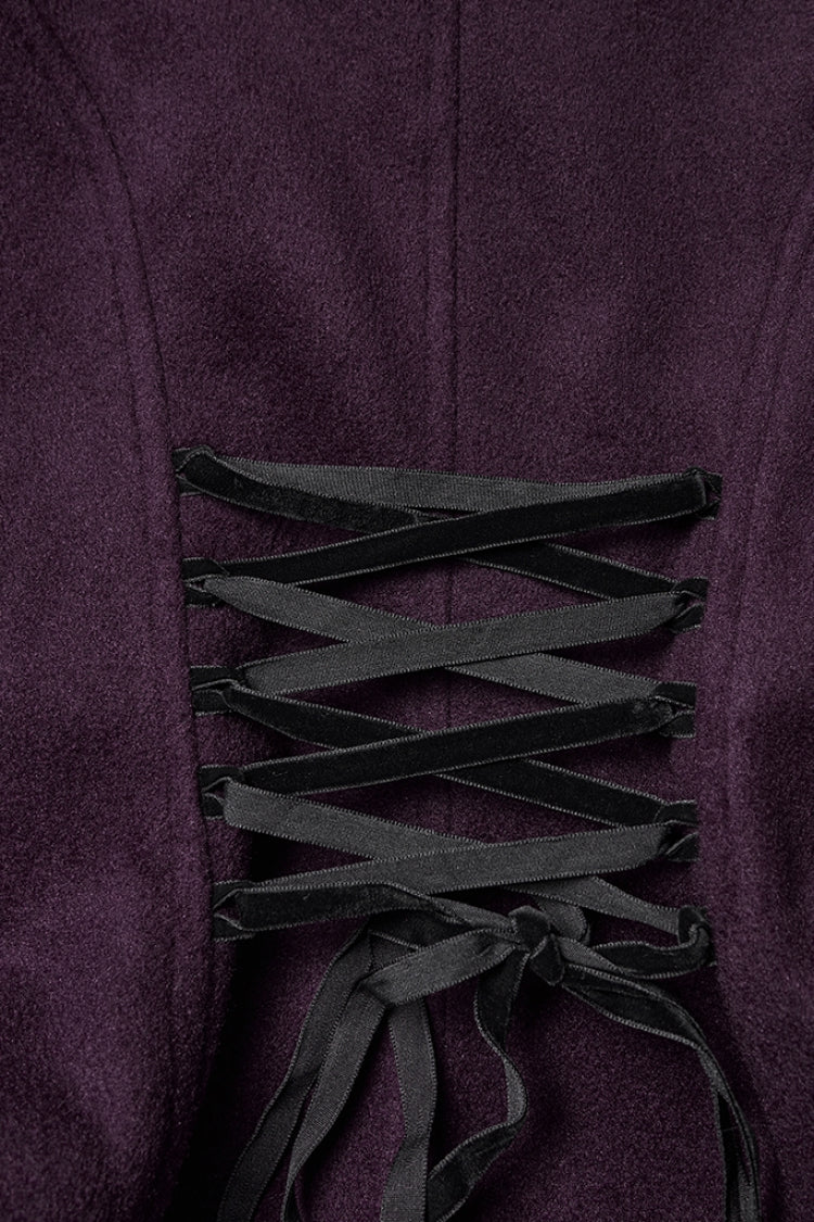 Purple Stand Collar Long Sleeves Embroidered Lace-Up Zippered Women's Gothic Jacket