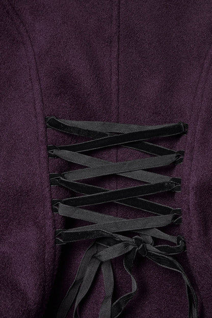 Purple Stand Collar Long Sleeves Embroidered Lace-Up Zippered Women's Gothic Jacket
