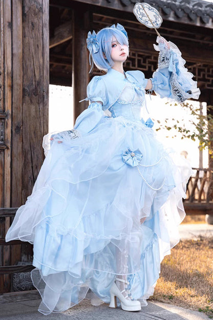 Blue Sleeveless Ruffle Hanayome Bowknot Lace Sweet Plus Size Lolita Jsk Dress 2 Versions