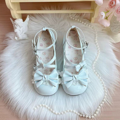 Bowknot Cross Bandage Kitten Shaped Special Heel Mid-Heel Shoes 5 Colors