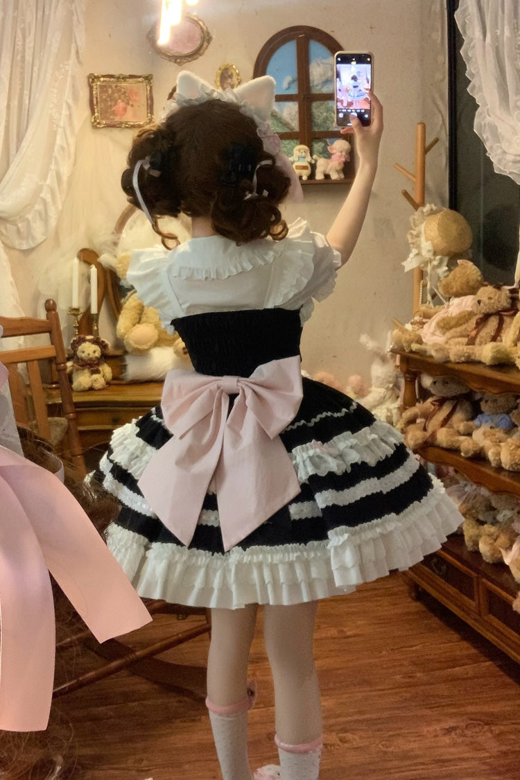 Black [Meowling Sweet Maid] Sleeveless Multi-Layered Ruffle Bowknot Lace Sweet Princess Lolita Jsk Dress