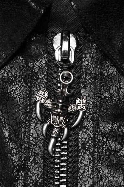 Black Stand Collar Metal Detachable Hollow Long Sleeves Mens Steampunk Coat