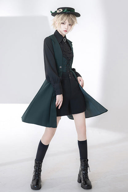 Green Lace-Up Slim Gothic Vintage Handsome Ouji Lolita Vest
