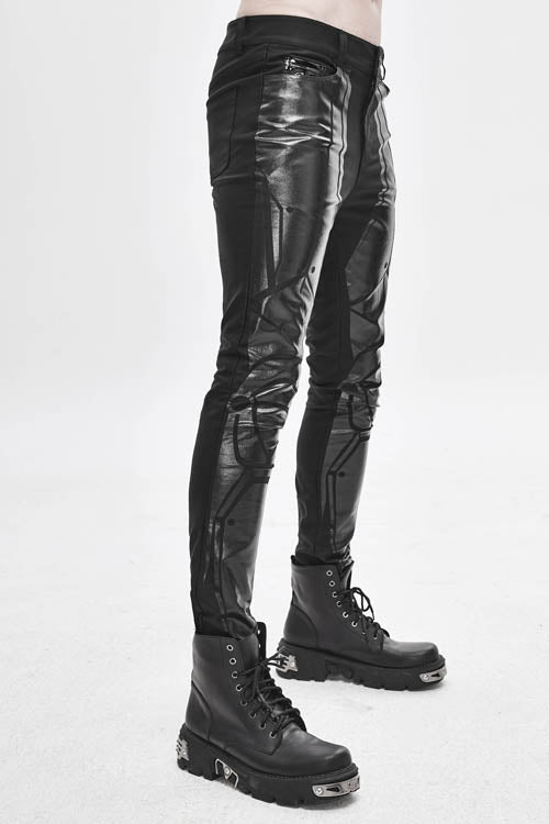 Black Robot Armor Gloss Printing Skinny Stretch Mens Pants