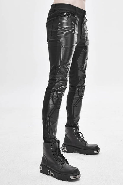 Black Robot Armor Gloss Printing Skinny Stretch Mens Pants