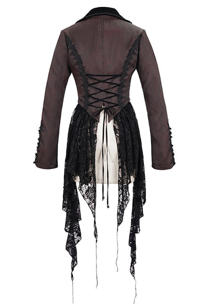 Red And Black Wavy Stripes Detachable Hem Short Womens Gothic Jacket