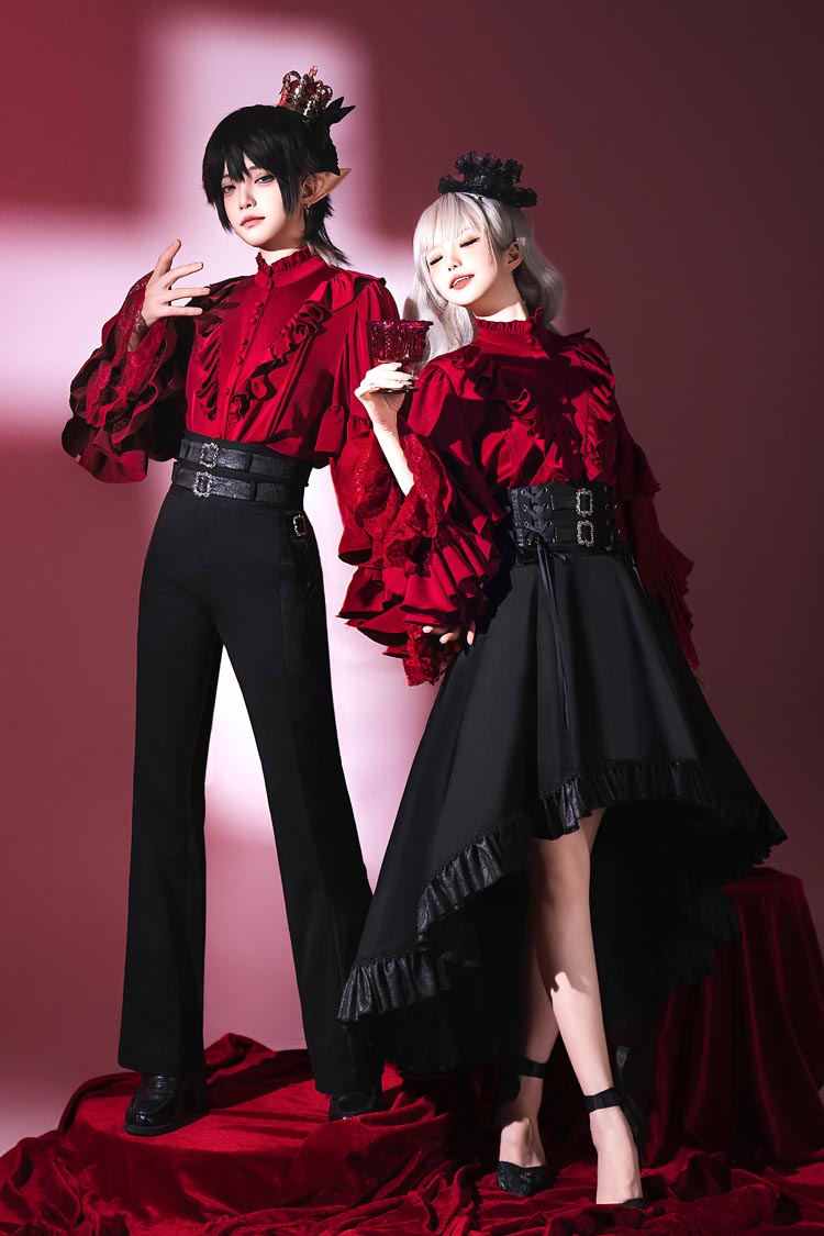 Black [Day and Night Song] Long Sleeves Ruffle Ouji Gothic Lolita Skirt Blouse