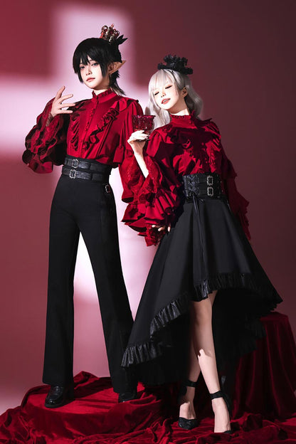 Black [Day and Night Song] Long Sleeves Ruffle Ouji Gothic Lolita Skirt Blouse