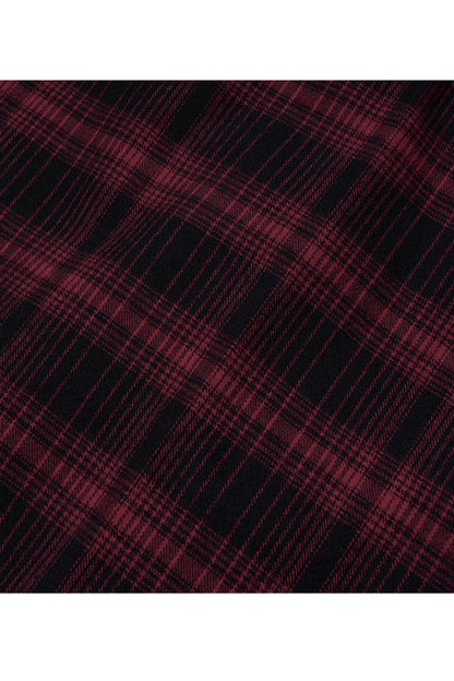 Red Chiffon Plaid Large-Hole Mesh Stitching V-Word Segmentation Design Sun-Hem Women's Punk Skirt