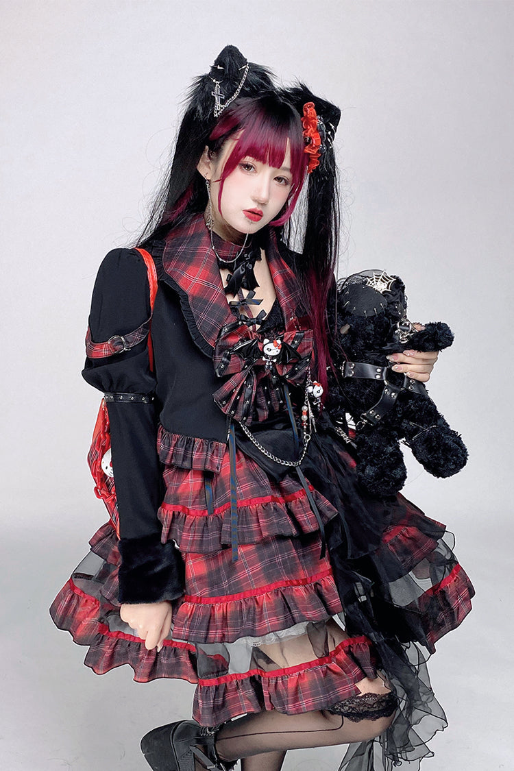 Black/Red Japanese Punk Rock Babes Bowknot Gothic Lolita Tiered Dress
