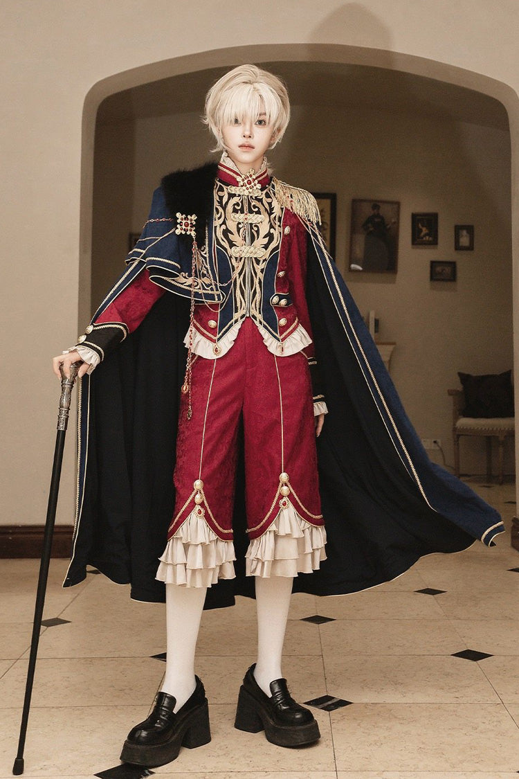 Red/Blue [Royal Glory] Stand Collar Long Sleeves Ruffled Embroidered Gothic Vintage Prince Palace Ouji Lolita Set