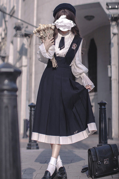 Blue Sleeveless Classic College Style Elegant Lolita Jumper Dress