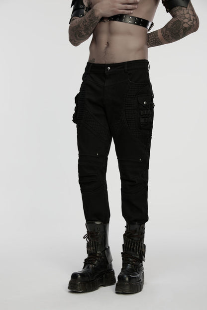 Black Studded Pleated Men's Punk Pants