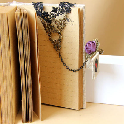 Black Retro Fashion Sweet Lace Rose Flower Female Bracelet Ring One Chain