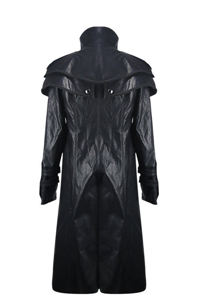 Black Punk Short Front And Long Back Cape Style Long Leather Mens Coat