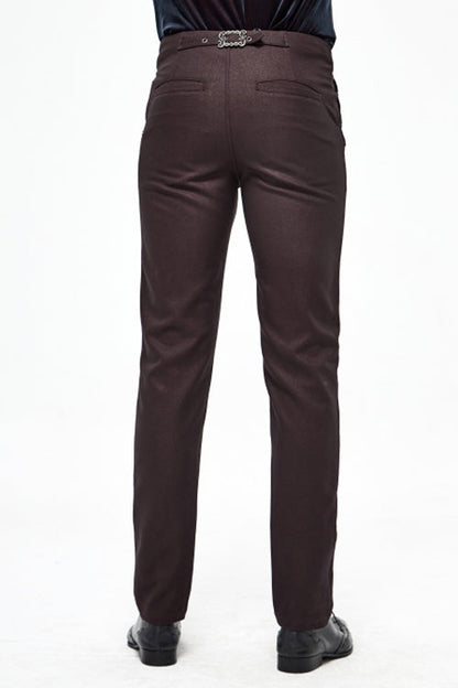 Brown Twill Suit Material Side Pocket Floral Shaped Webbing Gothic Mens Pants