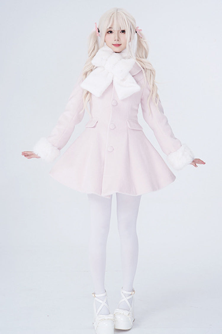 [First Love] Long Sleeves Faux Fox Fur Autumn Winter Wool Sweet Lolita Coat
