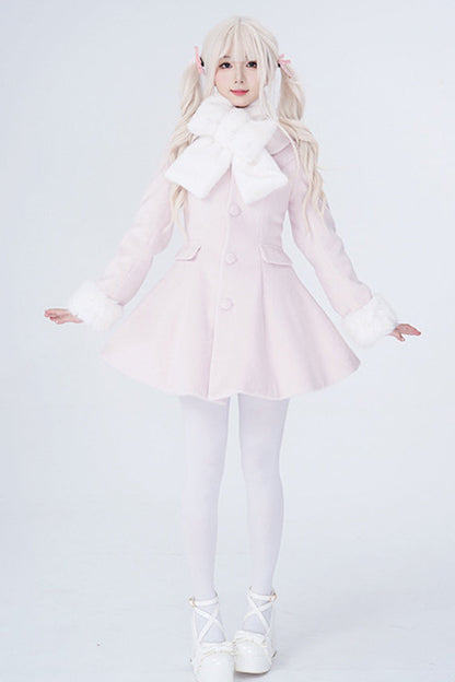[First Love] Long Sleeves Faux Fox Fur Autumn Winter Wool Sweet Lolita Coat
