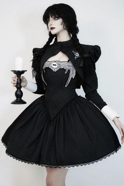 Black [Demon’s Eye] Sleeveless Ruffled Bow Gothic Lolita Dress Short Version